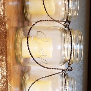 Vintage hanging jars with battery powered candles